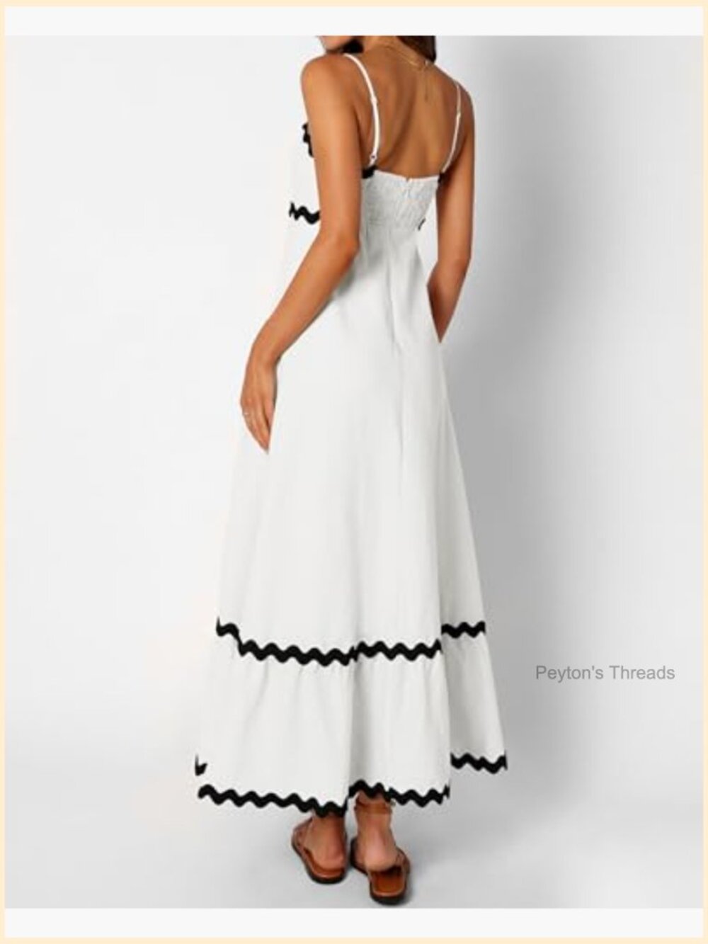 Spaghetti Strap Smocked Rickrack Trim Boho Flowy Midi Dress - Picture 5 of 7